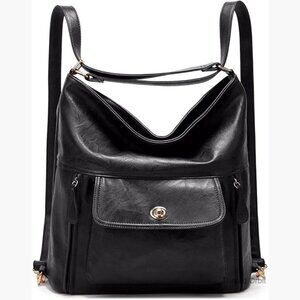 Large Capacity Convertible Leather Backpack Purse for Women Travel Daypack